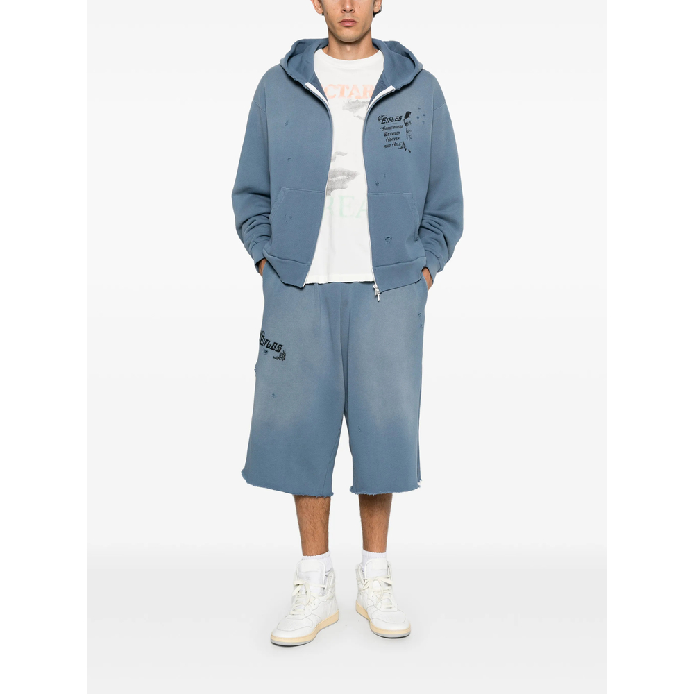 Distressed Logo-Print Hoodie