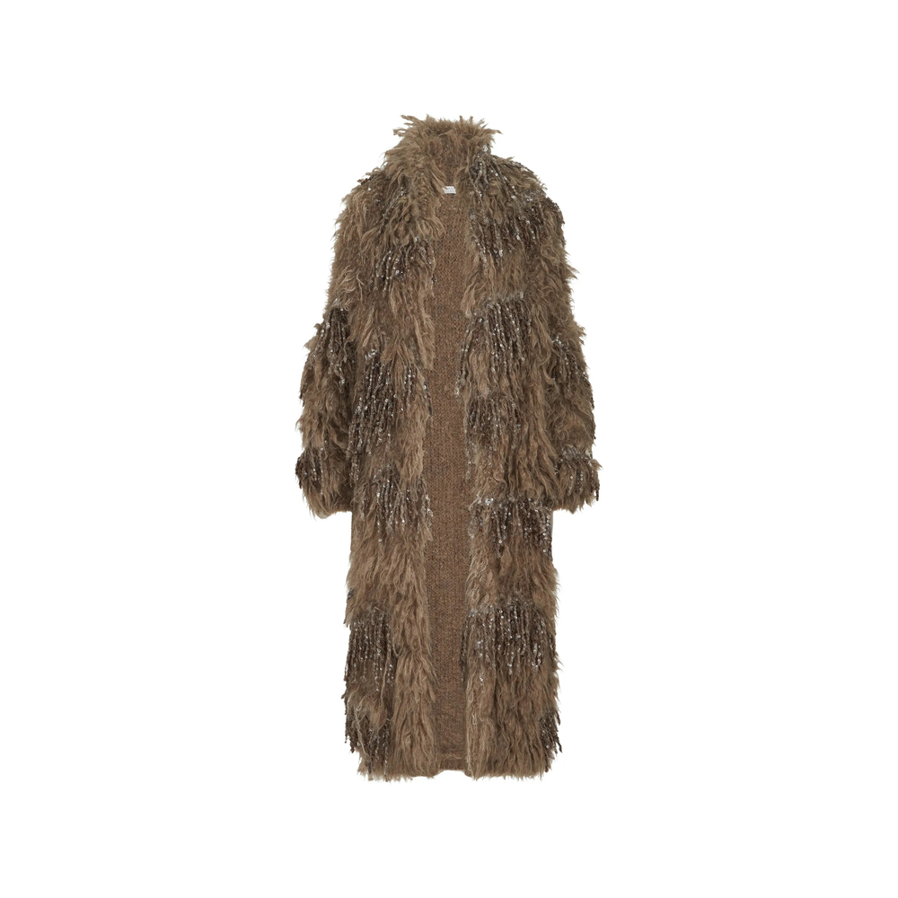 Brunello Cucinelli Dazzling Moss Embroidery Long Cardigan