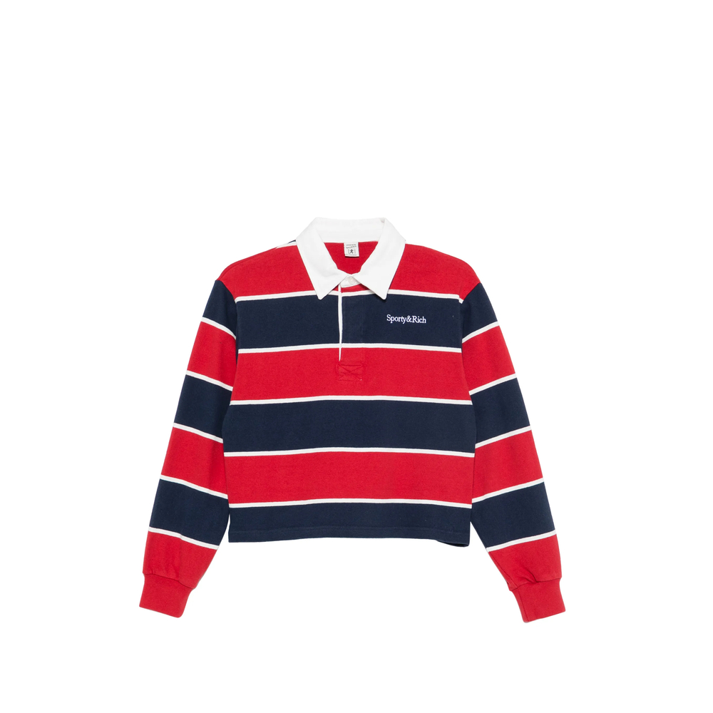 Striped-Pattern Polo Top