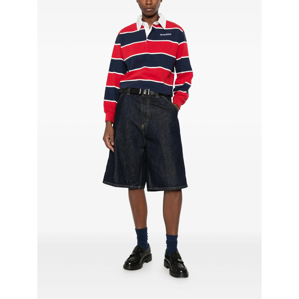 Striped-Pattern Polo Top