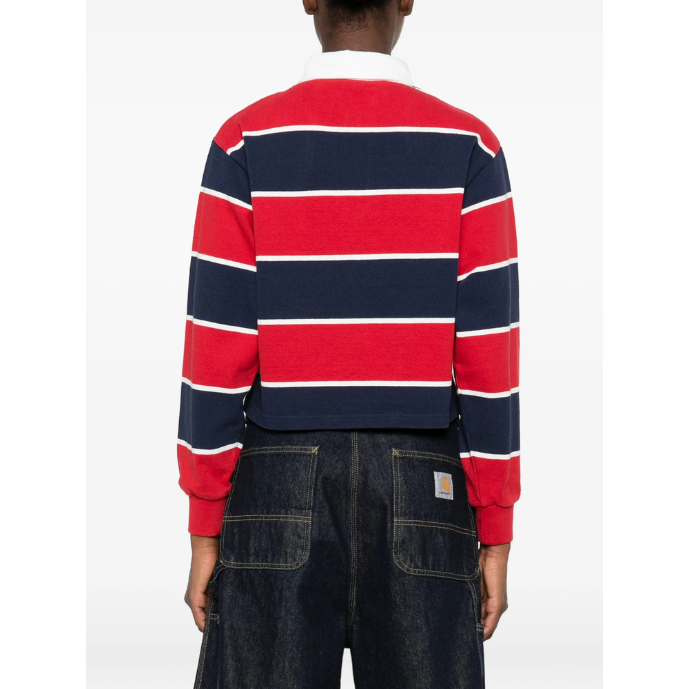 Striped-Pattern Polo Top