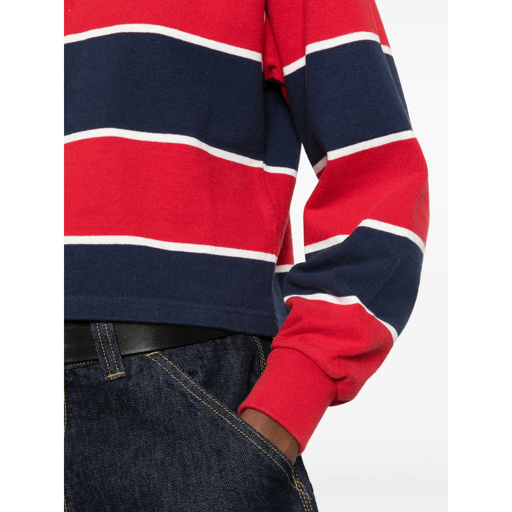 Striped-Pattern Polo Top