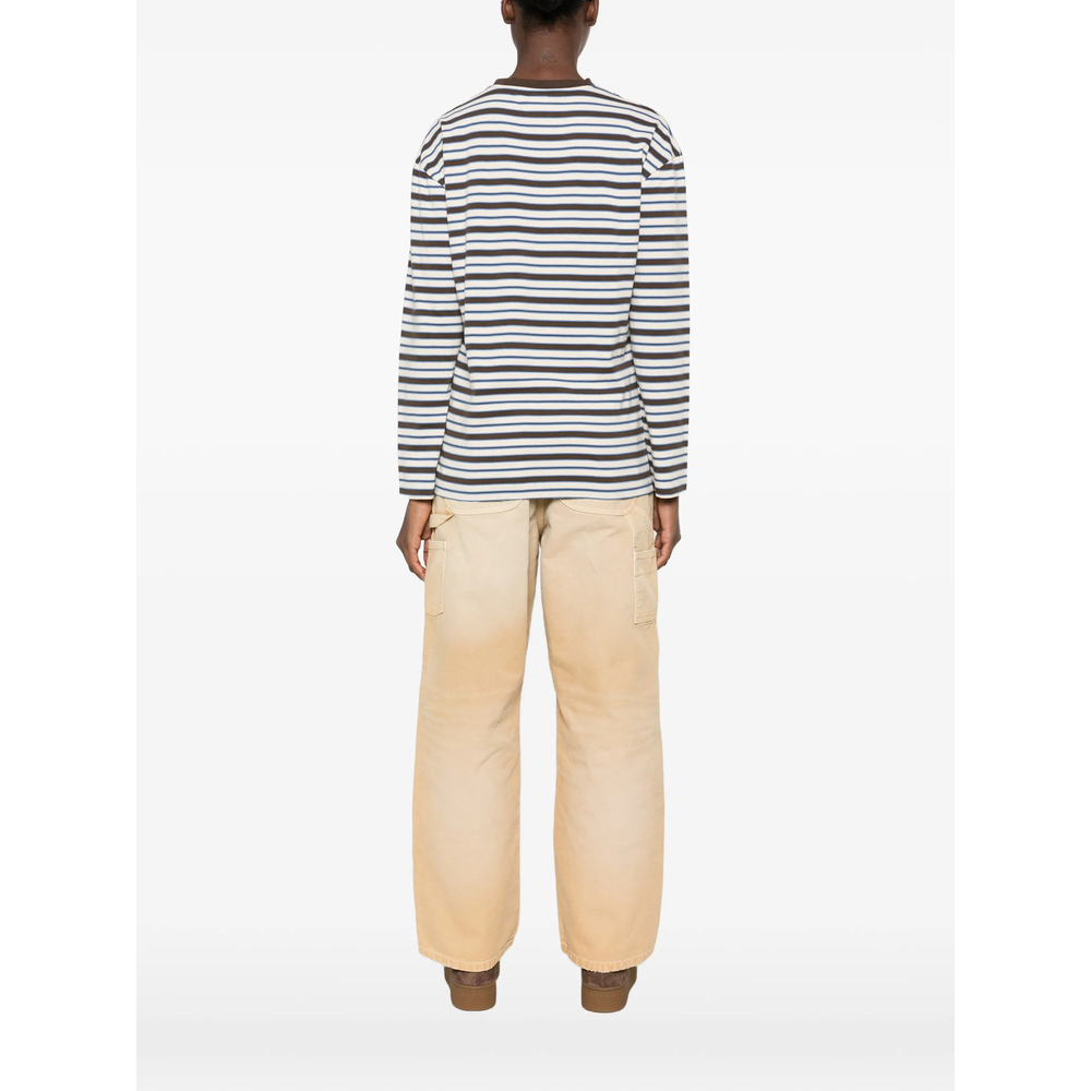 Striped-Pattern Logo-Embroidered T-Shirt