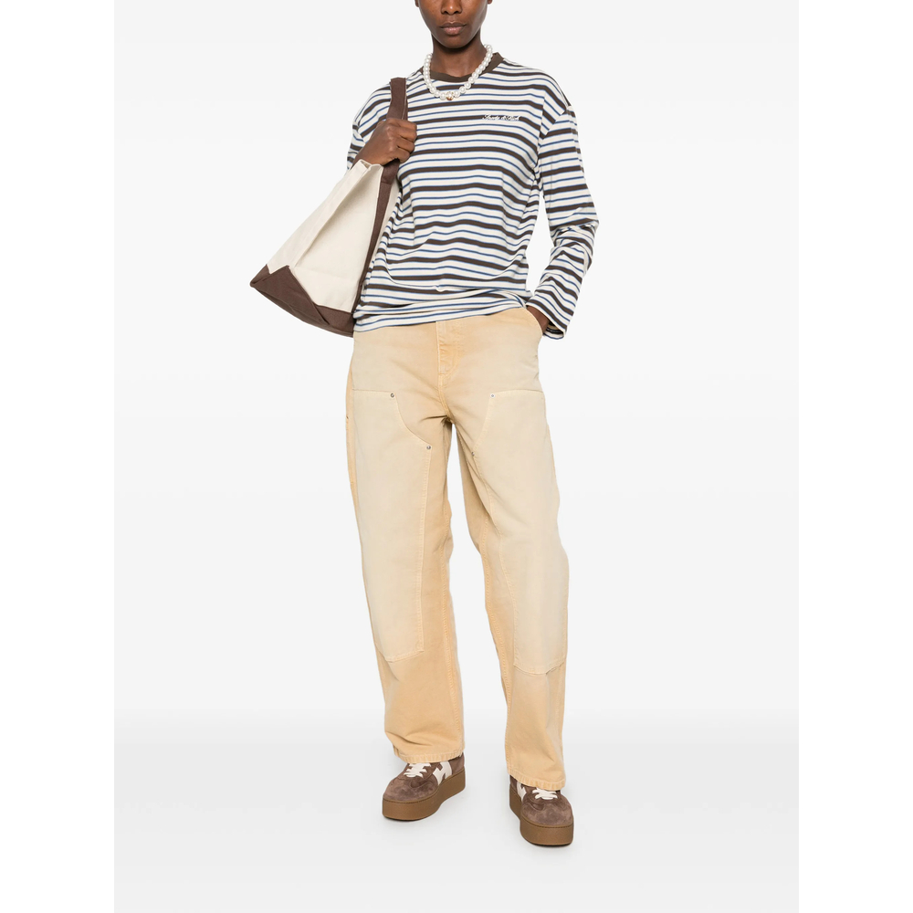 Striped-Pattern Logo-Embroidered T-Shirt