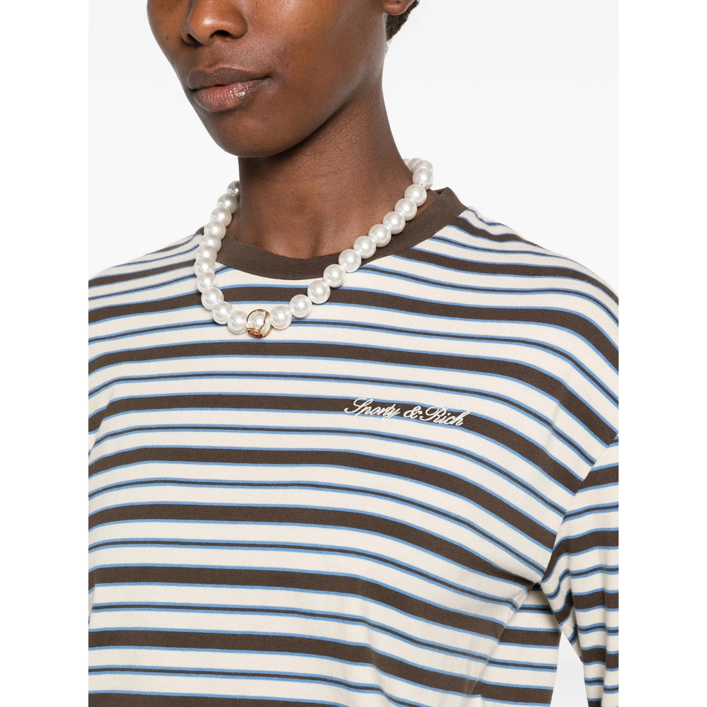 Striped-Pattern Logo-Embroidered T-Shirt
