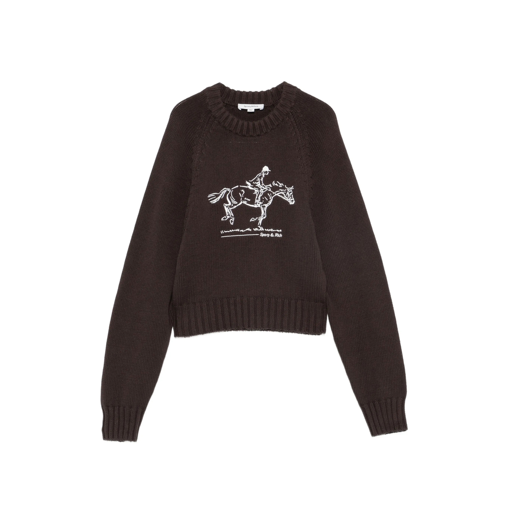 Equestrian-Embroidered Raglan-Sleeve Sweater