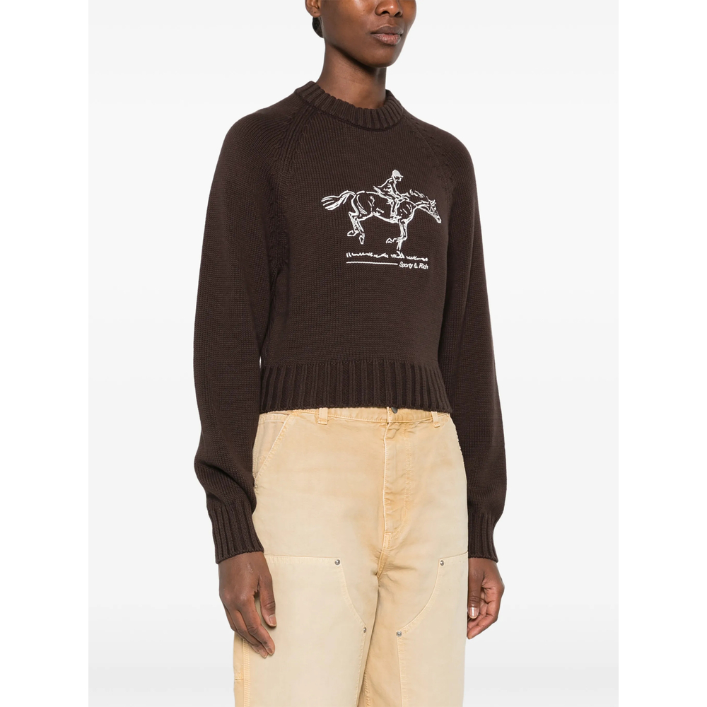 Equestrian-Embroidered Raglan-Sleeve Sweater