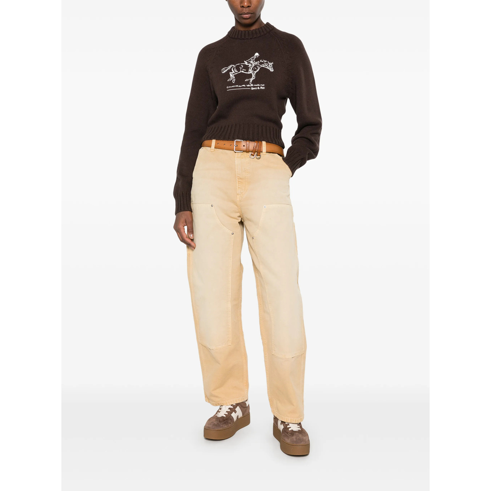 Equestrian-Embroidered Raglan-Sleeve Sweater