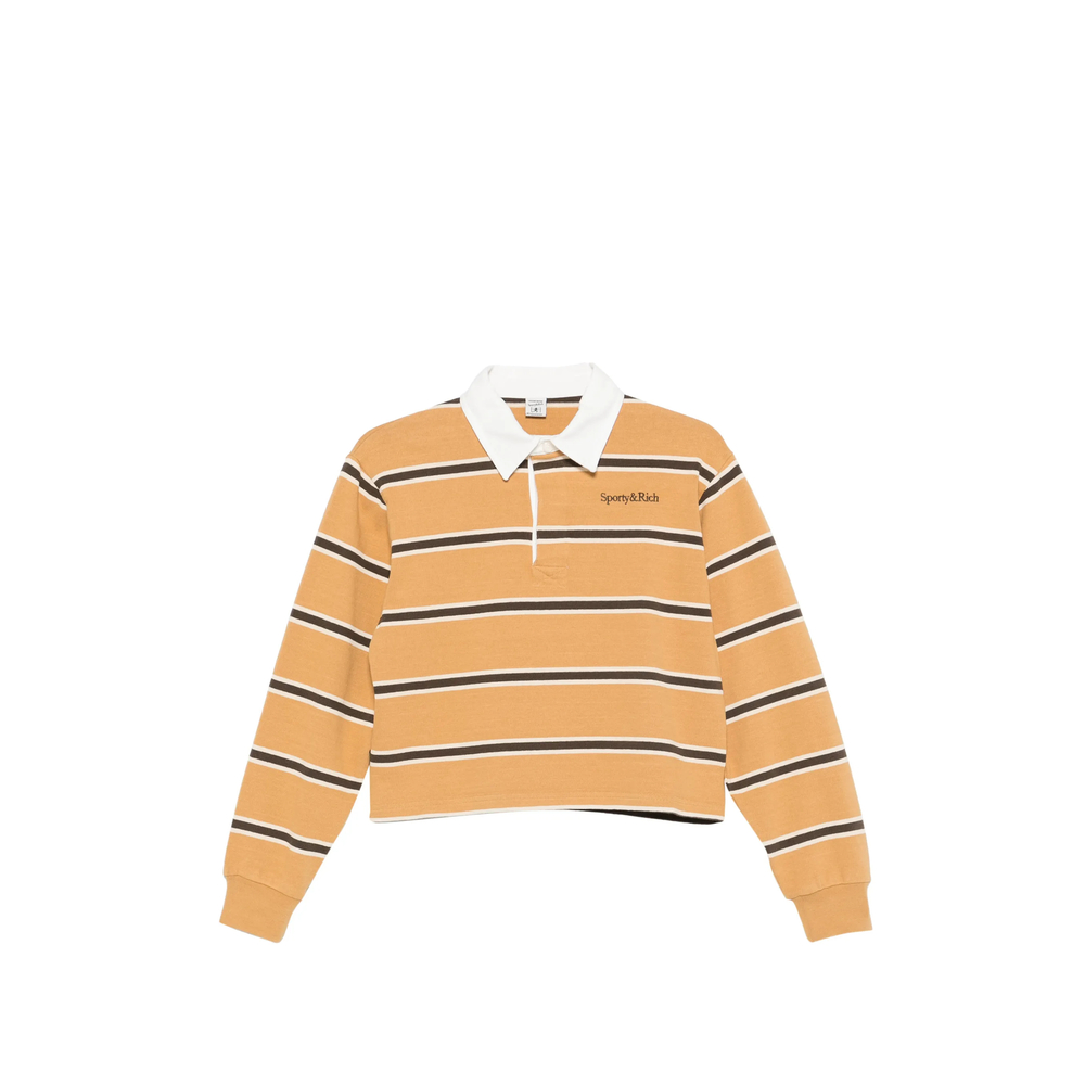 Striped-Patterm Polo Top