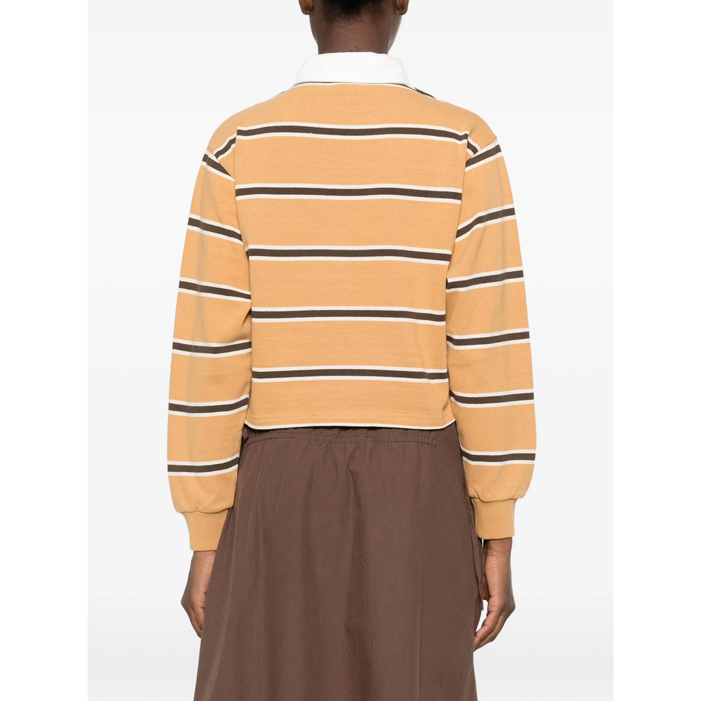Striped-Patterm Polo Top