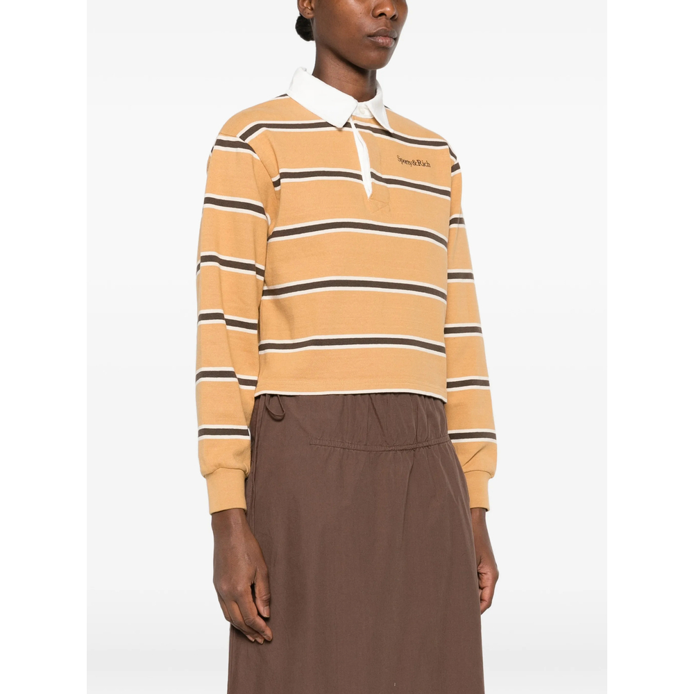 Striped-Patterm Polo Top