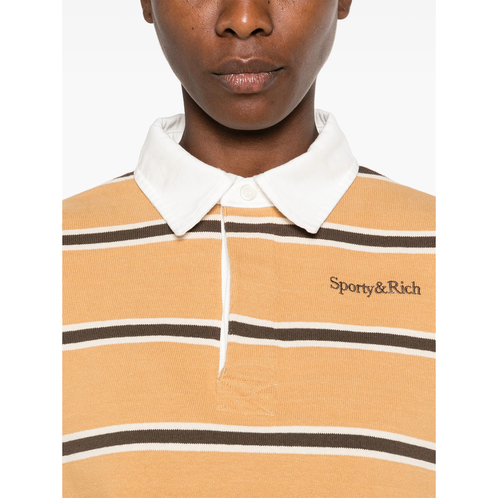 Striped-Patterm Polo Top