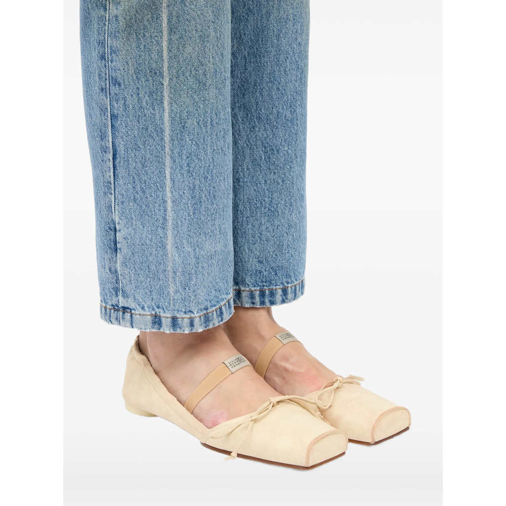 Mm6 Maison Margiela Square Toe Strap Leather Ballerina Shoes
