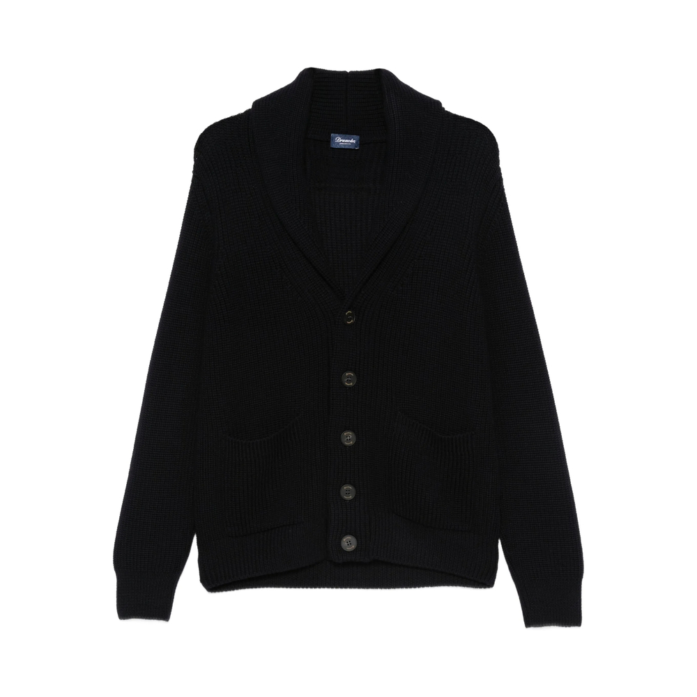 Ribbed-Knit Shawl-Collar Cardigan
