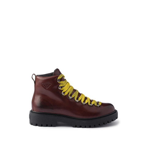 Prada Antiqued Leather Lace-up Ankle Boots