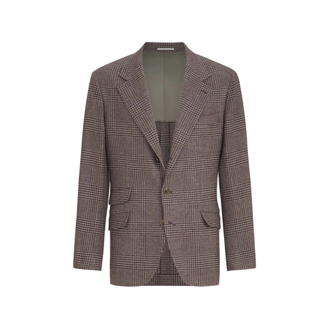 Brunello Cucinelli Comfort Wool And Cashmere Prince Of Wales Flannel Deconstructed Cavallo Blazer
