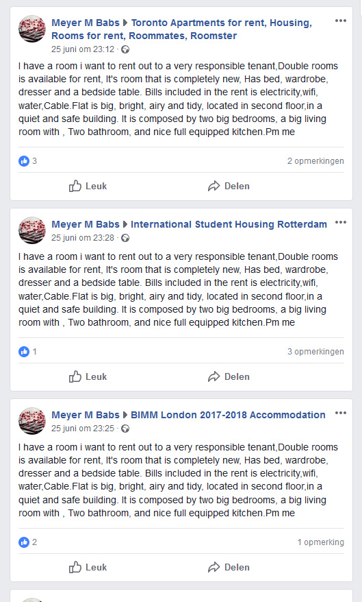 Facebookadvertenties van Meyer M Babs
