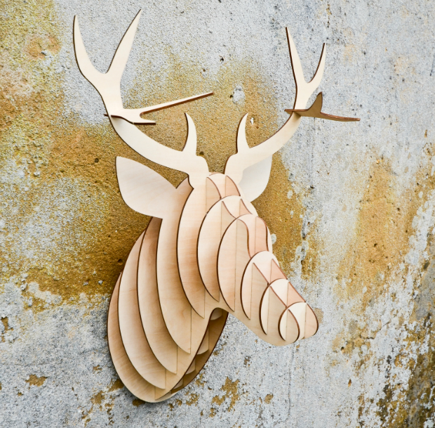 Large Wooden Stag Head, One Brown Cow
