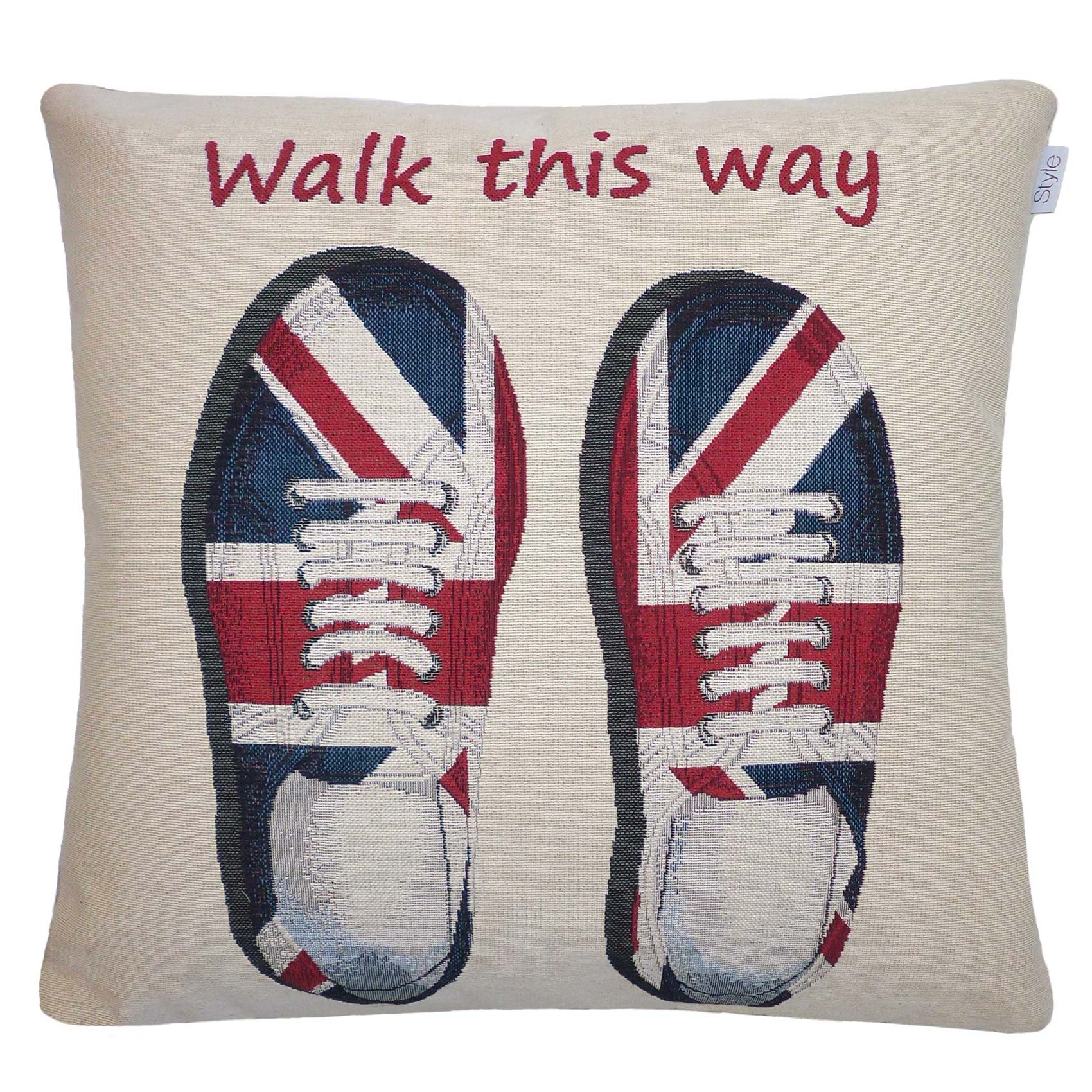 Vintage Union Jack Shoes Jacquard Cushion Cover, DoveMill £7.95