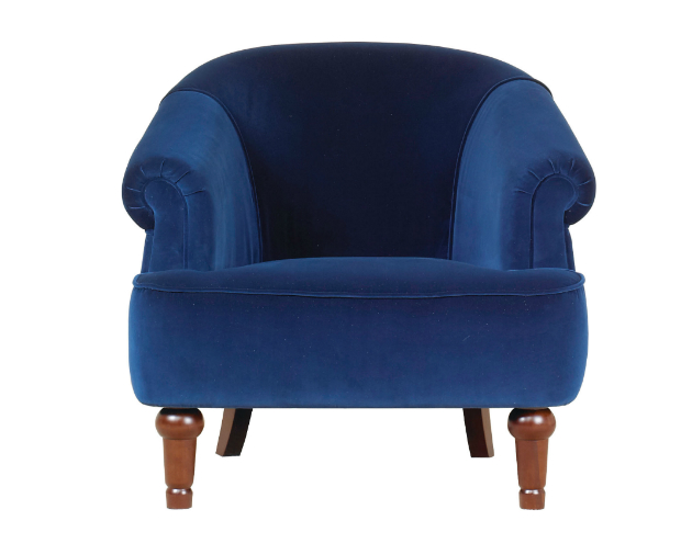 Blue Velvet Occasional Chair Front, Debenhams