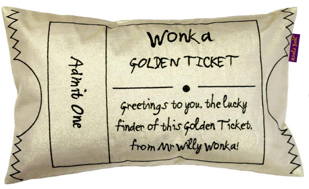 Roald Dahl Golden Ticket Cushion, Leekes £18.00