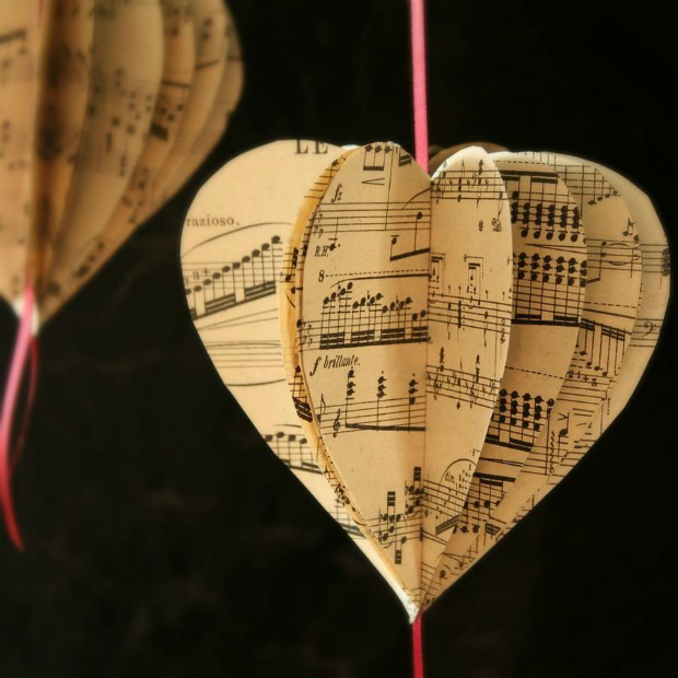 Vintage Music Score Paper Heart Decoration, Not on the High Street £1.50