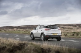Mazda CX-3, white, rear, action