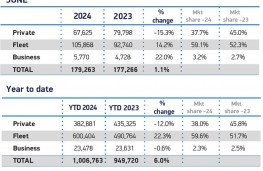 SMMT new car sales, June 2024, sector