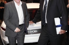 Ian Callum, Jaguar design director, with TV personality Jay Leno at the unveiling of the C-X16 concept ca