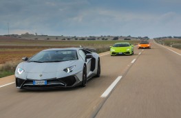 Lamborghini Miura celebration convoy, Huracan and Aventador