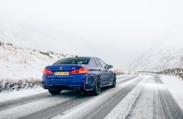 BMW M5, 2018, rear, action, snow