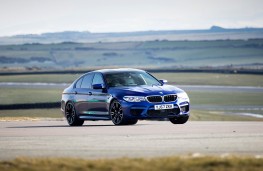 BMW M5, 2018, side, track, action