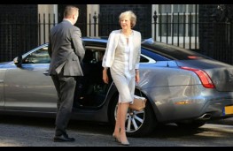 Theresa May and Jaguar XJ