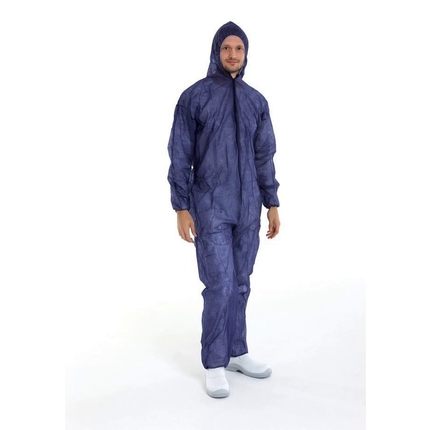 CMT 814612 PP Non Woven wegwerp overal met rits en capuchon Blauw XXL 50  stuks | Schoononline