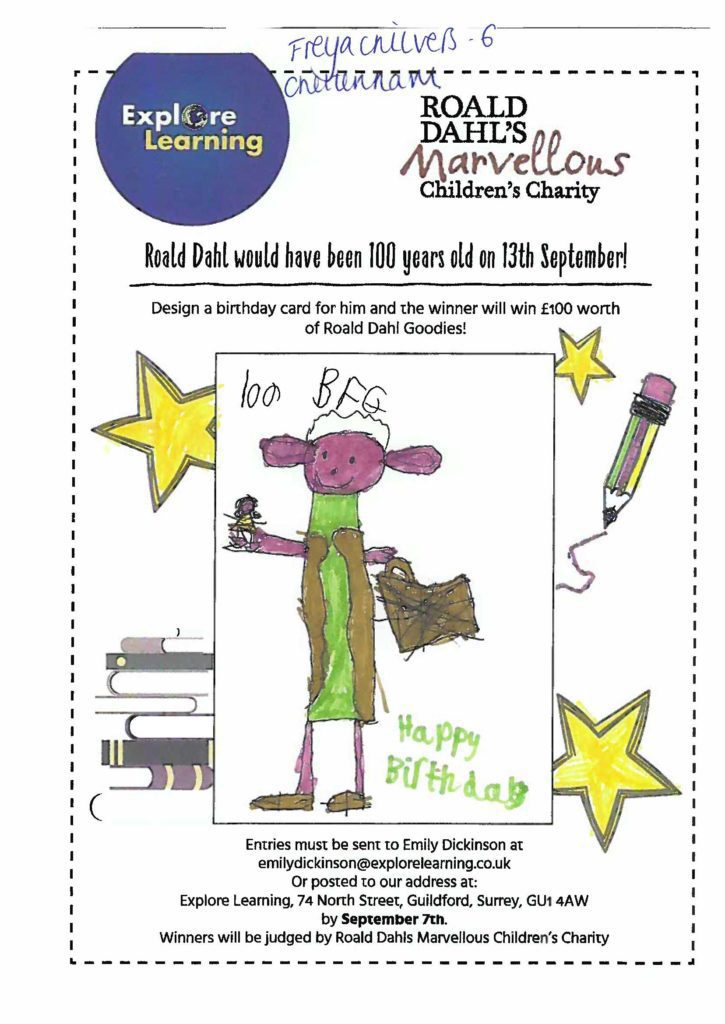 Freya's winning Roald Dahl birthday card
