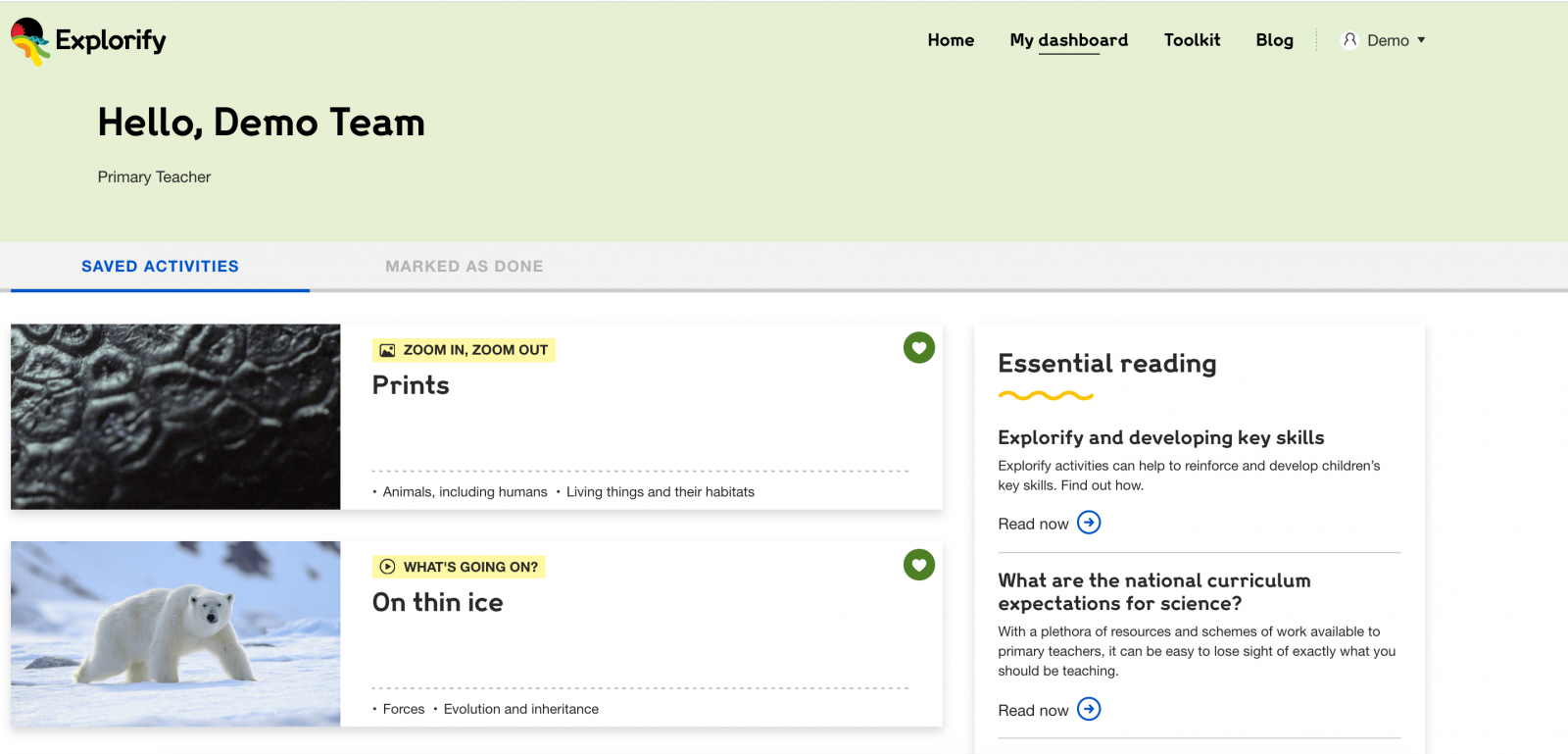 A screenshot of a user's new dashboard