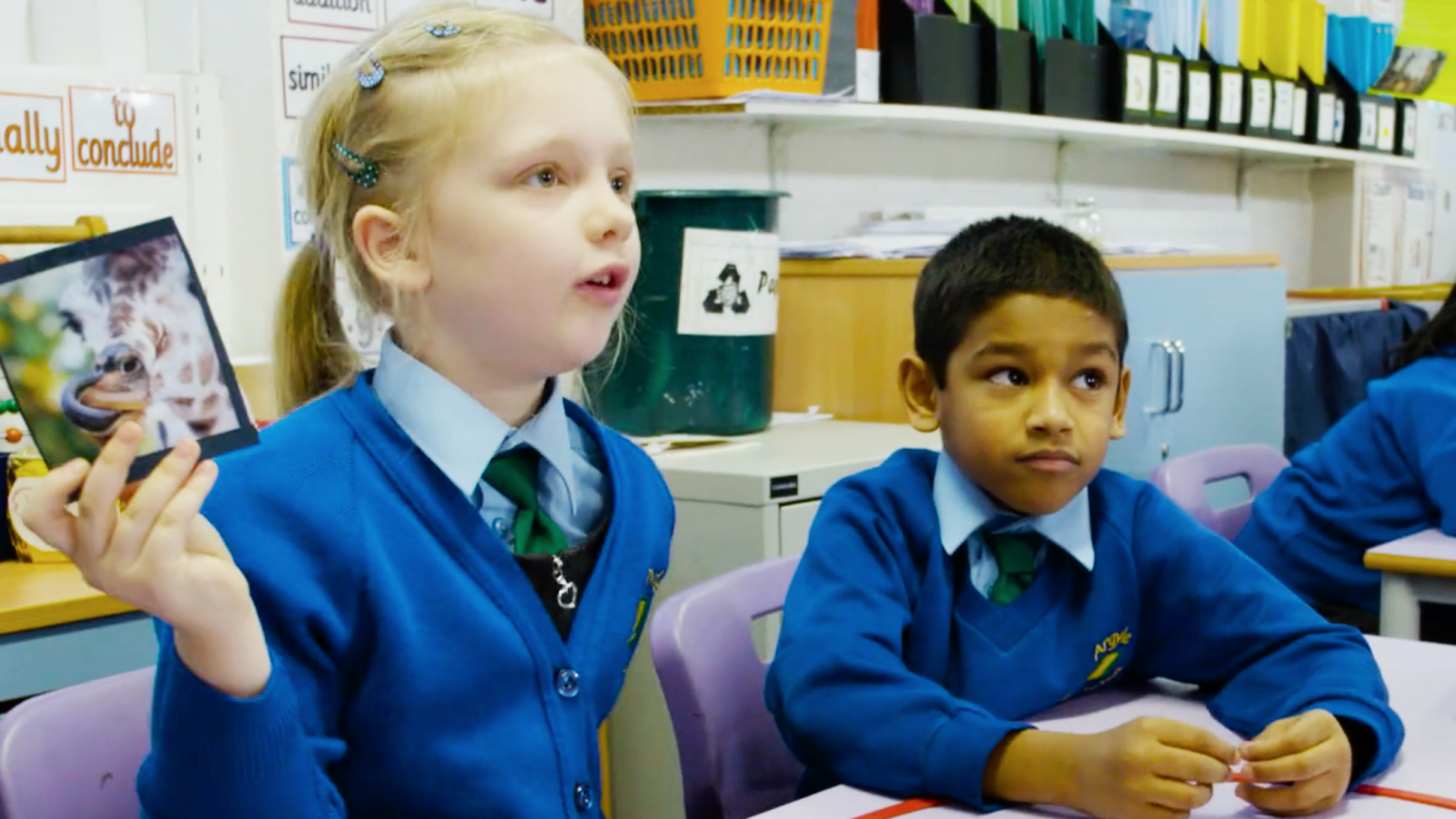 Two pupils choosing their Odd One Out. Everyone will get a chance to decide for themselves and explain their answers.