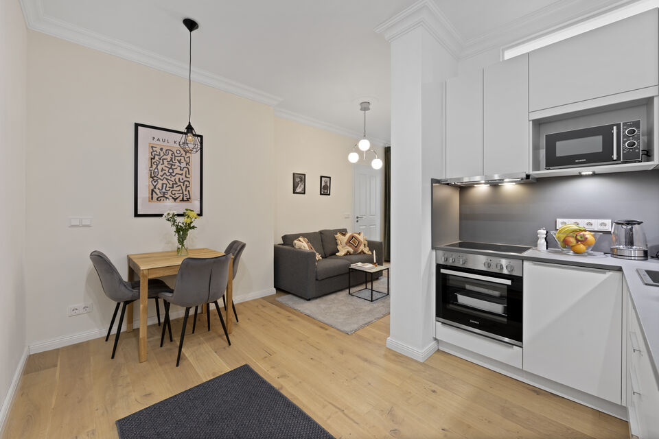 Furnished apartment, living room with open kitchen in Berlin Friedrichshain