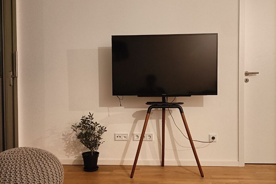 Möblierte Wohnung, Wohnzimmer mit Fernseh-Ständer in Berlin Friedrichshain