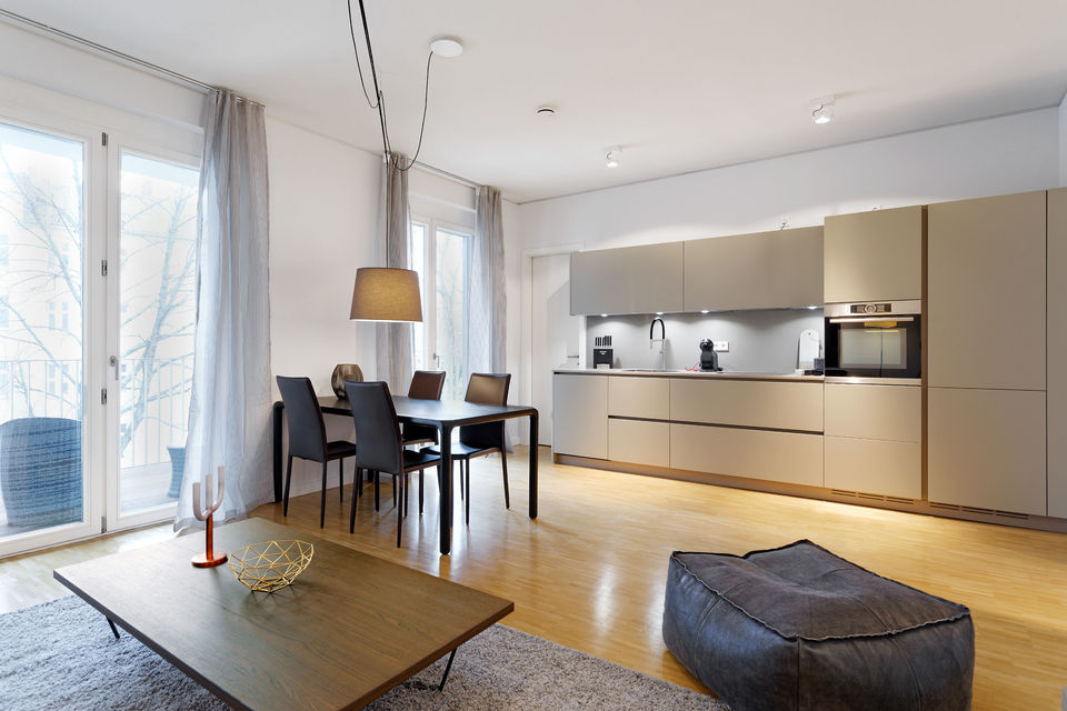 Furnished apartment, living room with open kitchen in Berlin Charlottenburg