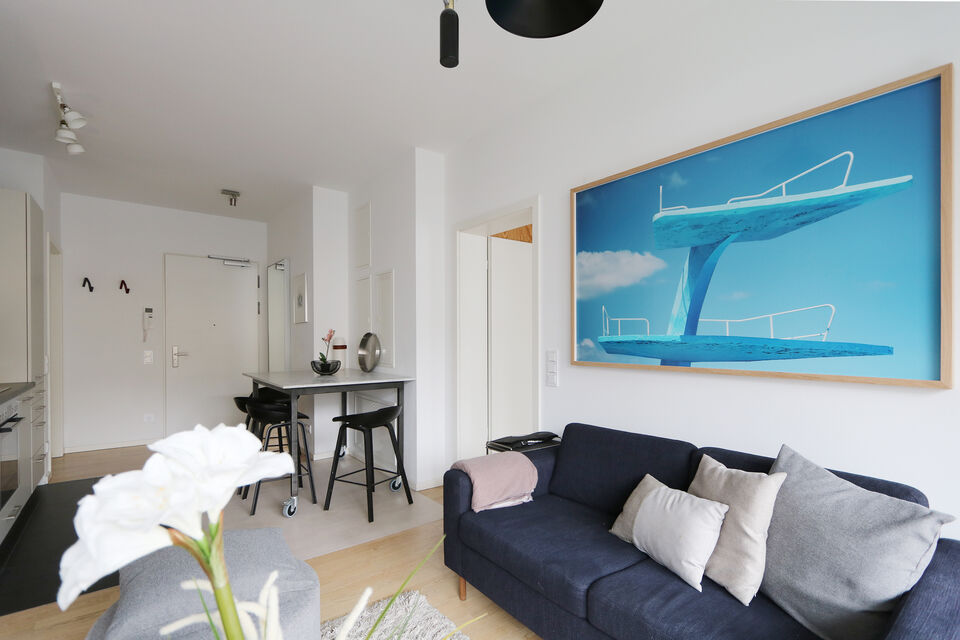 Furnished apartment, living room with artwork in Berlin Mitte