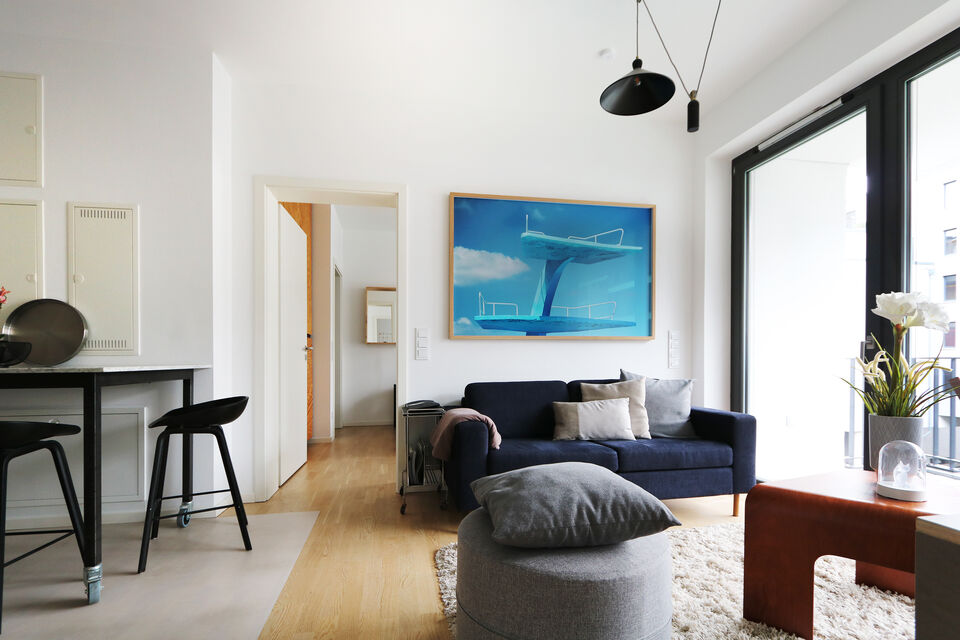 Furnished apartment, living room with balcony access in Berlin Mitte