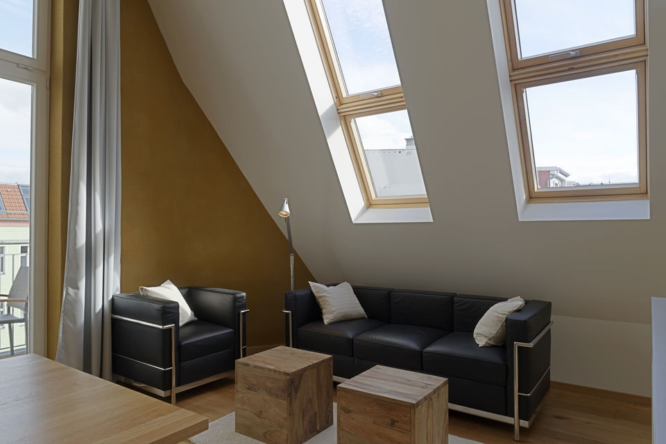 Furnished apartment, living room with skylights in Berlin Friedrichshain