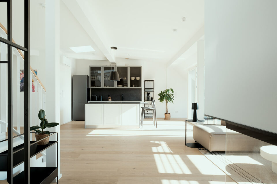 Furnished apartment, living room with open kitchen in Berlin Friedrichshain