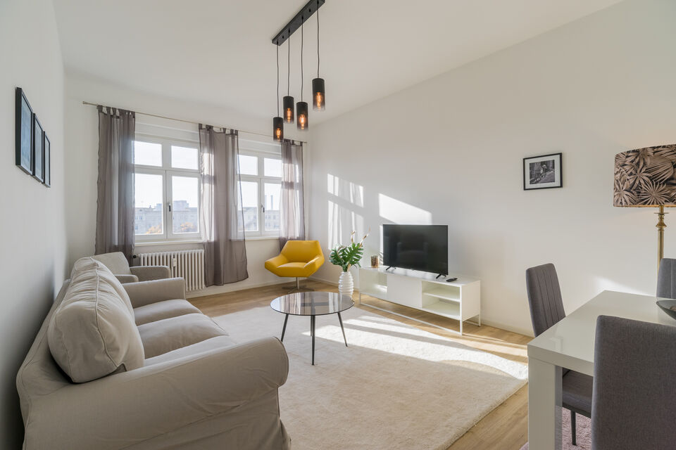 Furnished apartment, living room with natural light in Berlin Friedrichshain