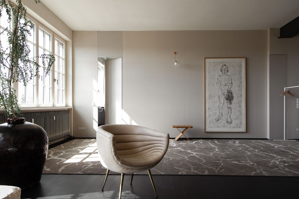 Furnished apartment, living room with designer furniture in Berlin Mitte