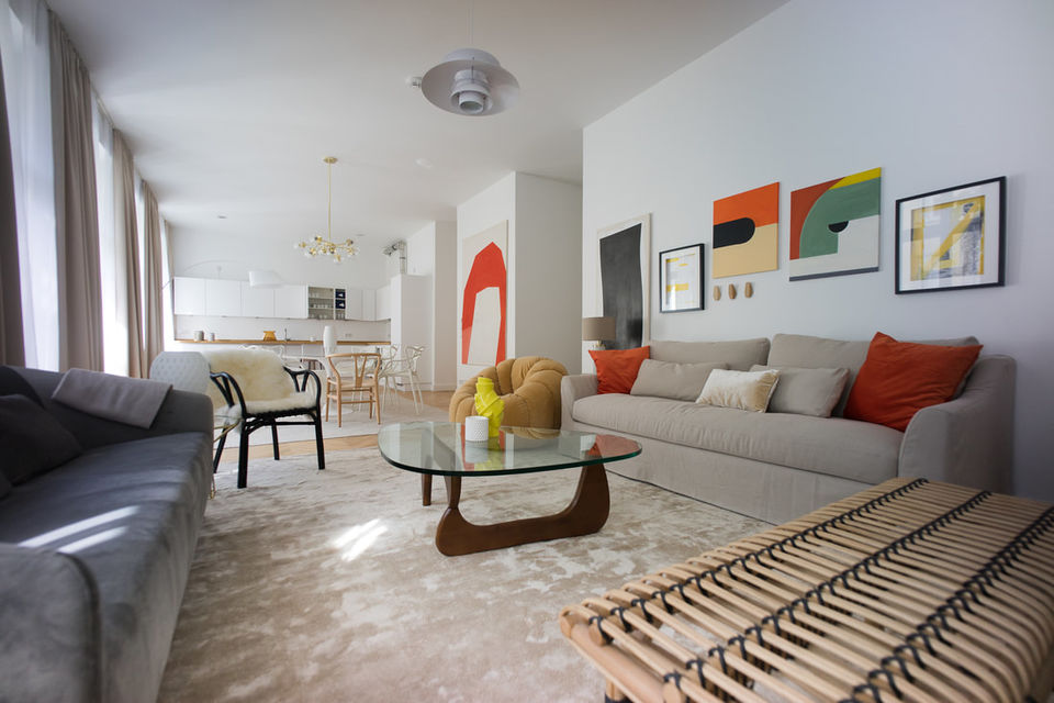 Furnished apartment, living room with modern art gallery in Berlin Mitte