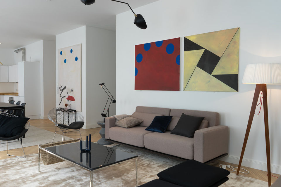 Furnished apartment, living room with modern art collection in Berlin Mitte
