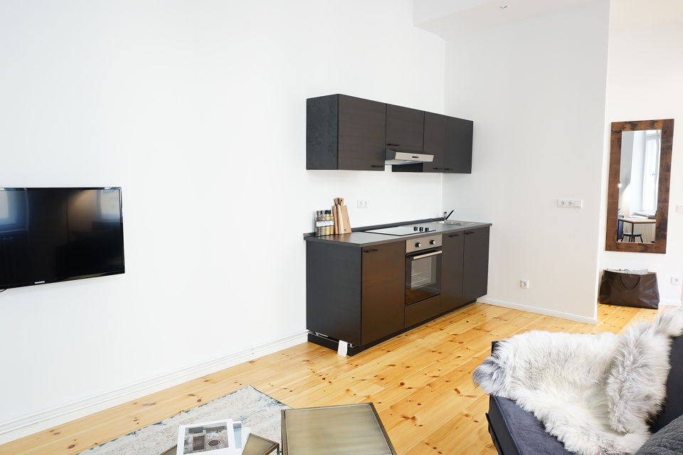 Furnished apartment, living room with open kitchen in Berlin Schöneberg