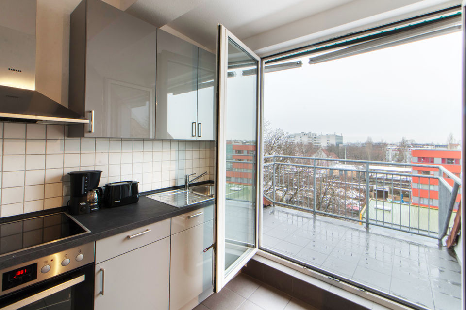 Furnished apartment, kitchen with balcony view in Berlin Kreuzberg
